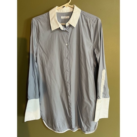 Equipment Arlette Blue White Button-Front French-Cuff Poplin Shirt M - Picture 2 of 7